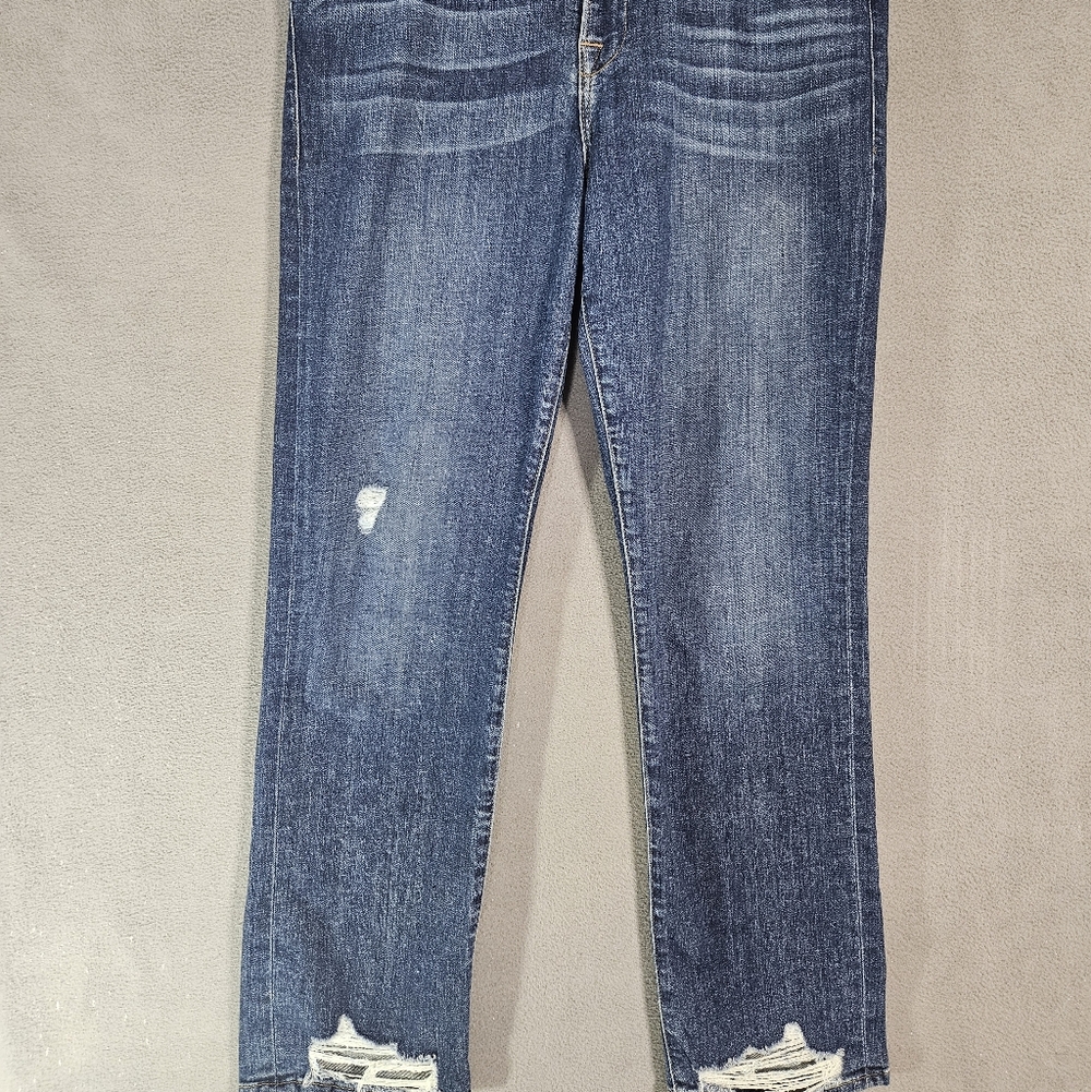 Frame Le High Straight Womens Destressed Hem Jeans Blue Stretch Size 29
